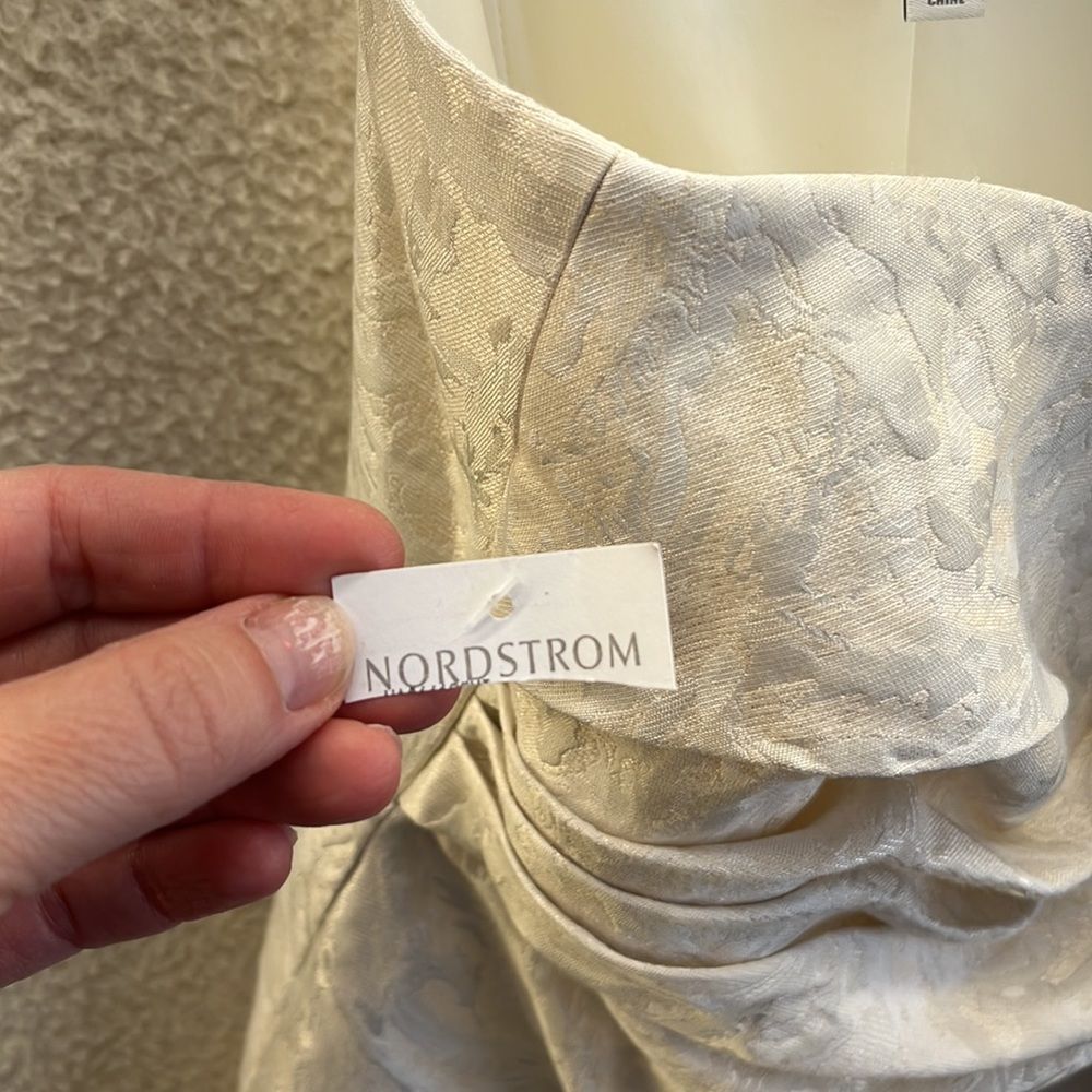 MONIQUE LHUILLER Ivory White Jacquard Strapless Wedding Minidress Size 4 - Picture 10 of 16